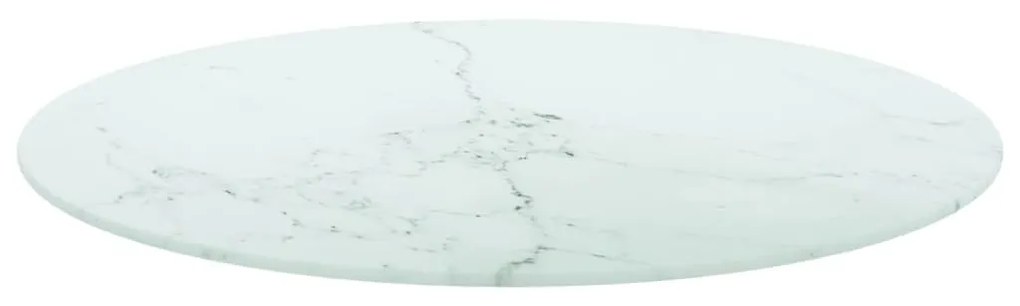 322248 vidaXL Blat masă alb Ø60x0,8 cm, sticlă securizată cu design marmură