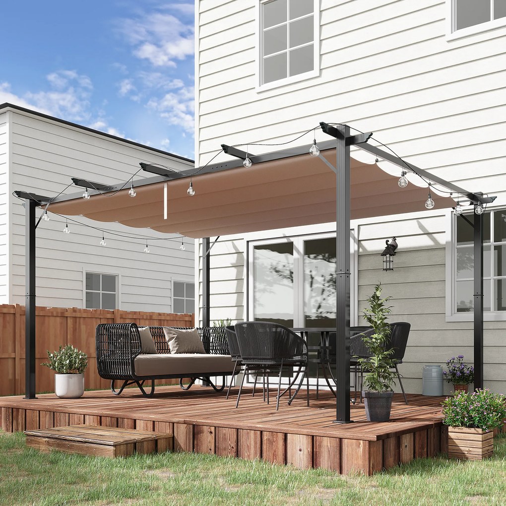 Outsunny Foisor Pergola de Gradina 3X4m Prelata Culisanta in Poliester Impermeabil si Schelet in Aluminiu | Aosom Romania