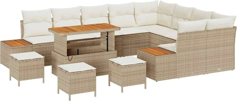 vidaXL Set de canapele pentru grădină cu pernă 13 pcs Bej Rattan poli