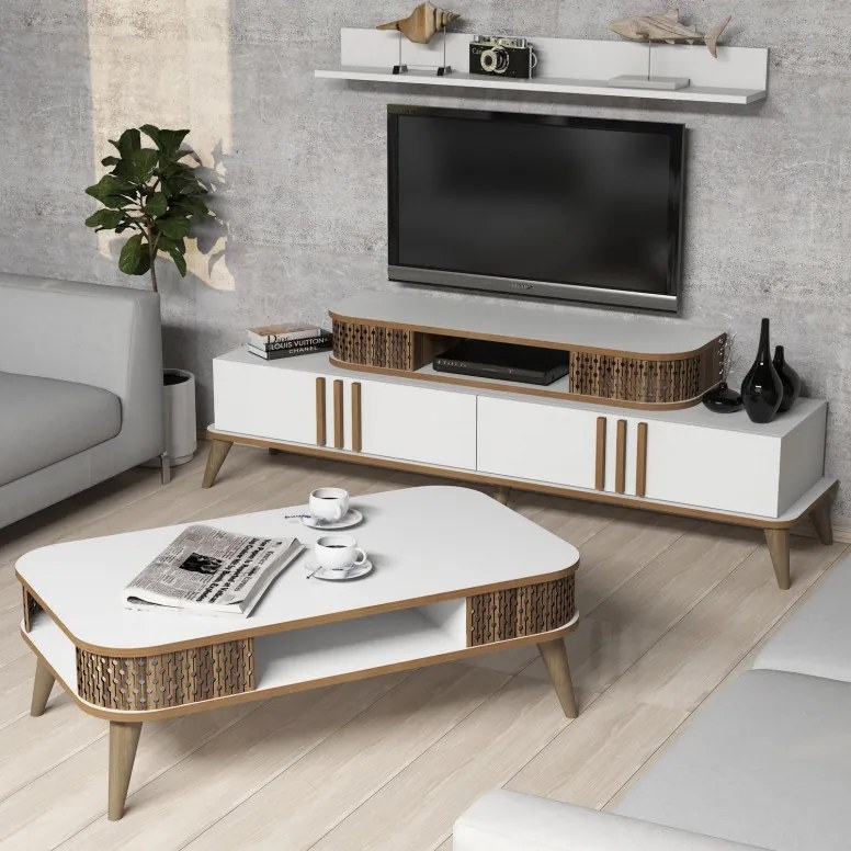 Set Comoda TV si Masuta de Cafea Living Eylül Alb