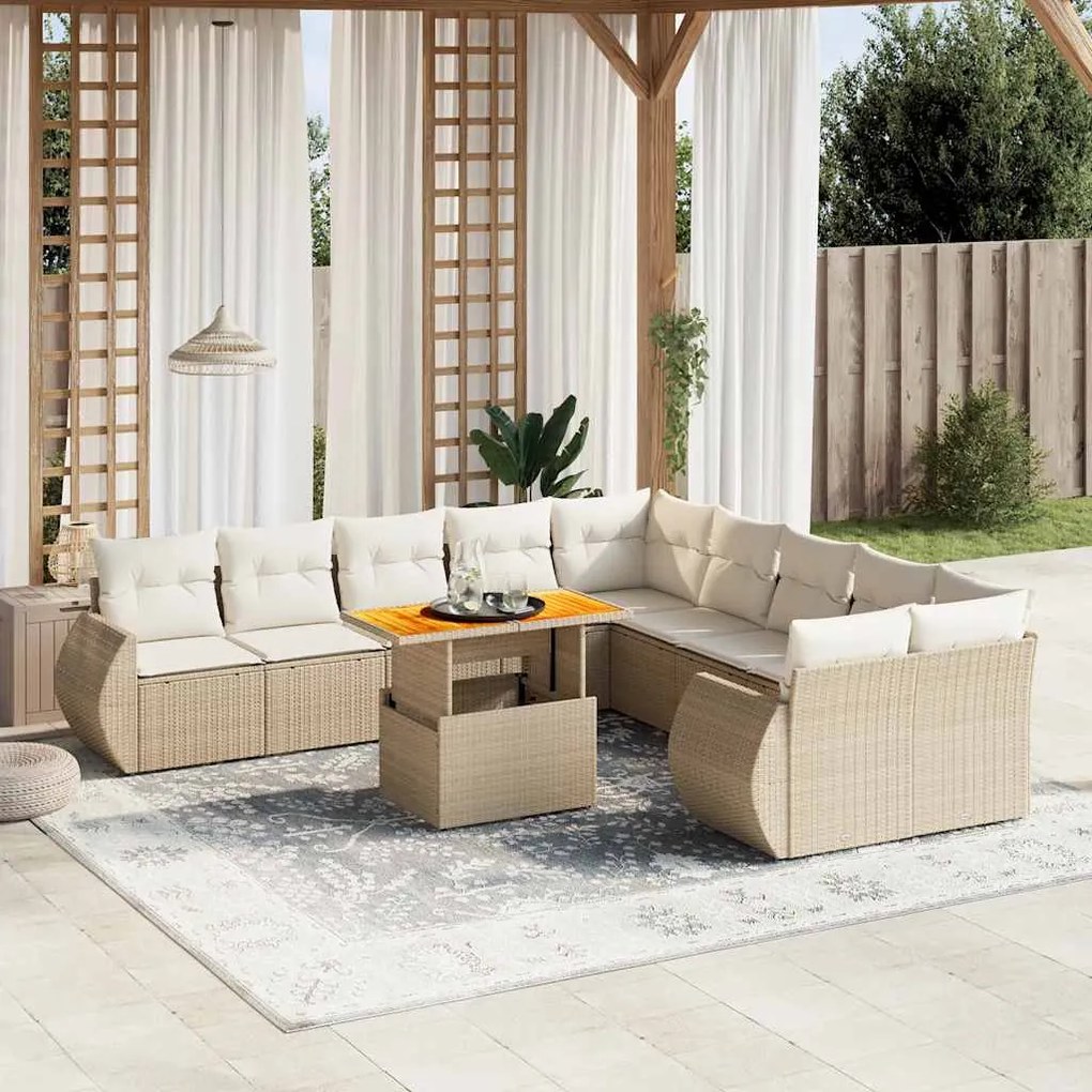 vidaXL Set canapele de grădină cu perne, 11 piese, bej, poliratan