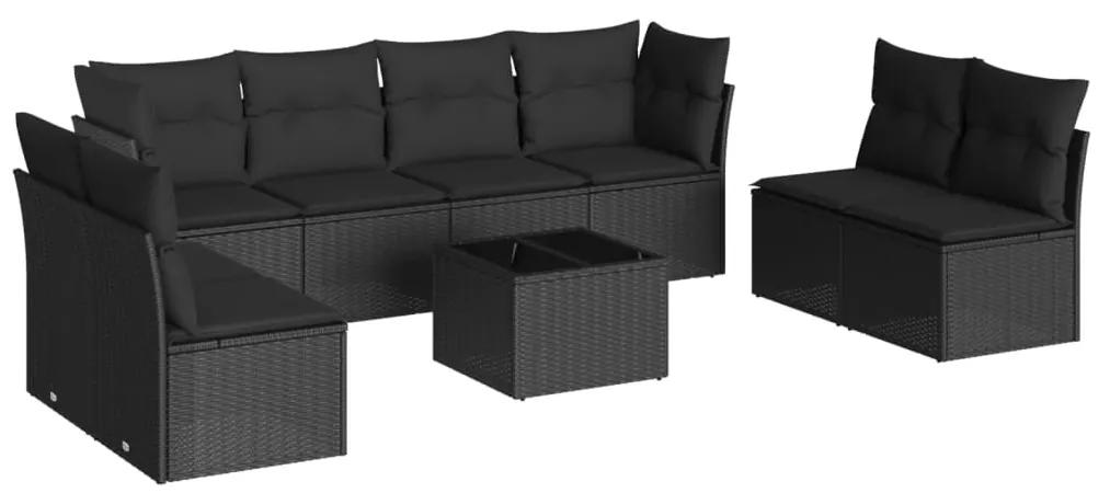 3217455 vidaXL Set mobilier de grădină cu perne, 9 piese, negru, poliratan