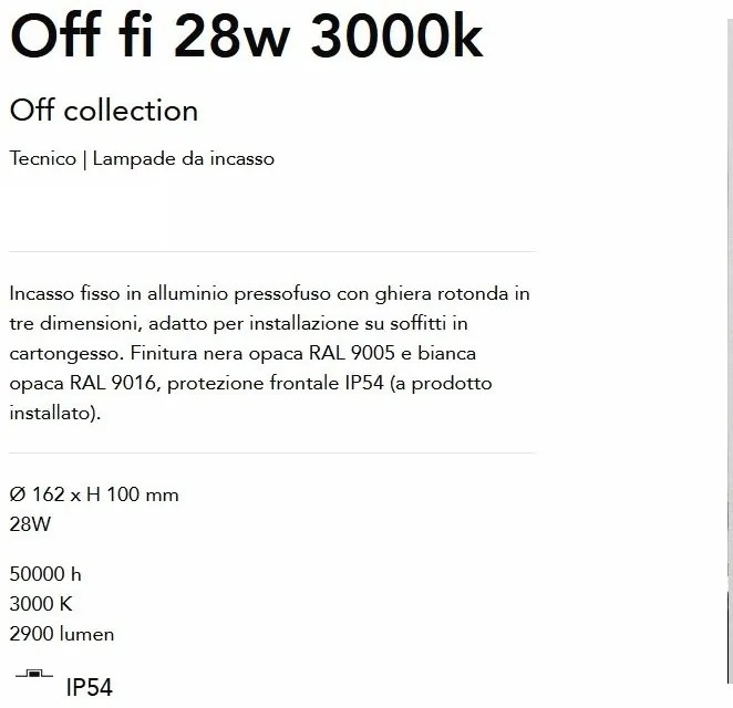 Spot LED incastrabil cu protectie IP54 Off fi 28w 3000k negru
