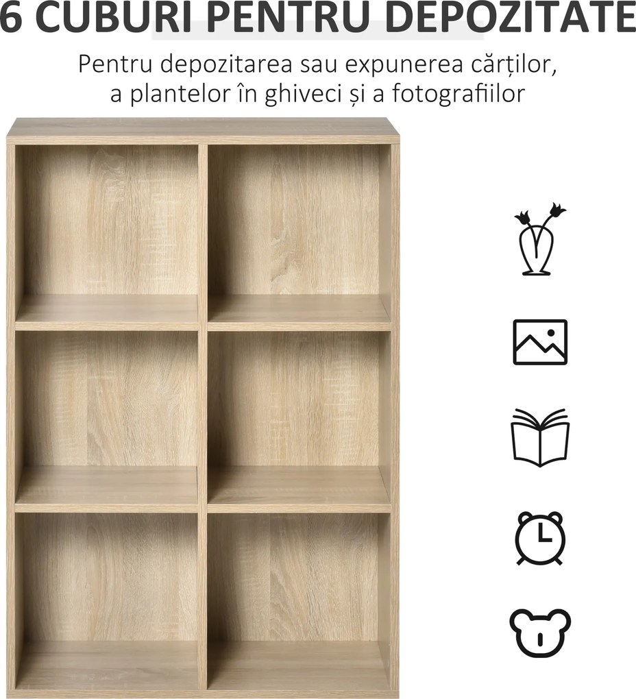 HOMCOM Bibliotecă Modernă cu 6 Cuburi, 65.5x30x97.5 cm, Culoare Stejar | Aosom Romania