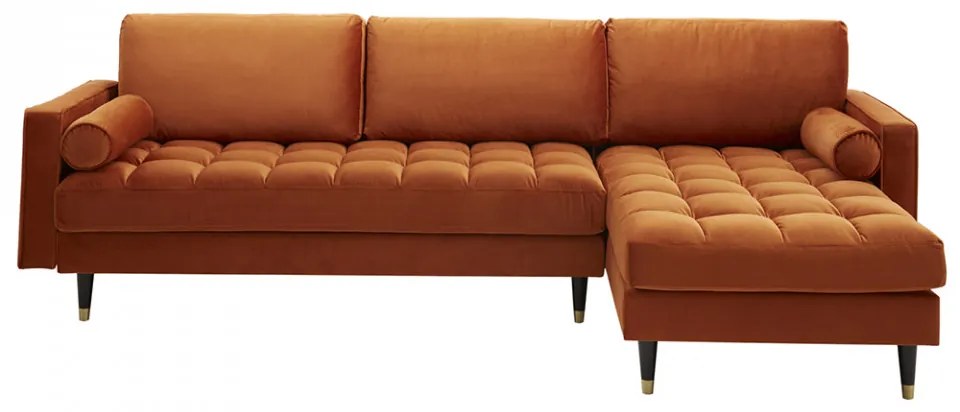 Canapea cu colt maro ruginiu din catifea si lemn 260 cm Cozy II Invicta Interior
