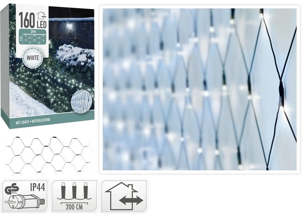 Instalație luminoasă pentru exterior, 200x100cm, 160 LED-uri, alb rece, IP44, 2 m