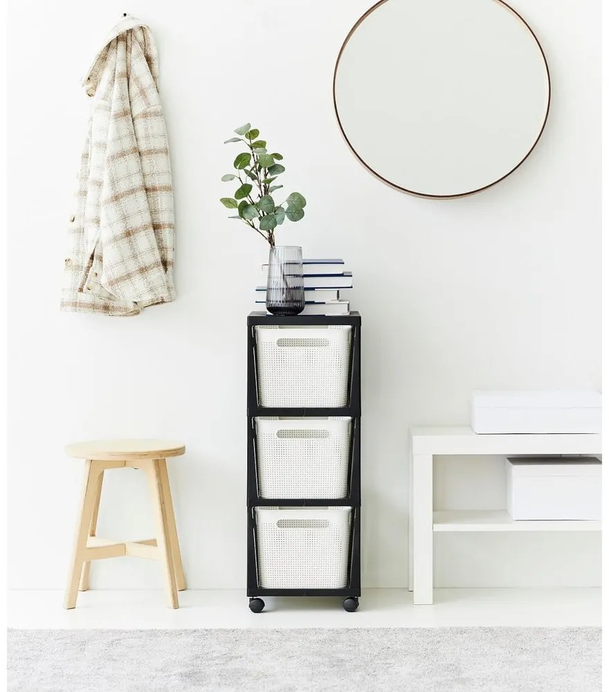 Etajeră pe roți albă/neagră din plastic 30x77 cm Brisen - Rotho