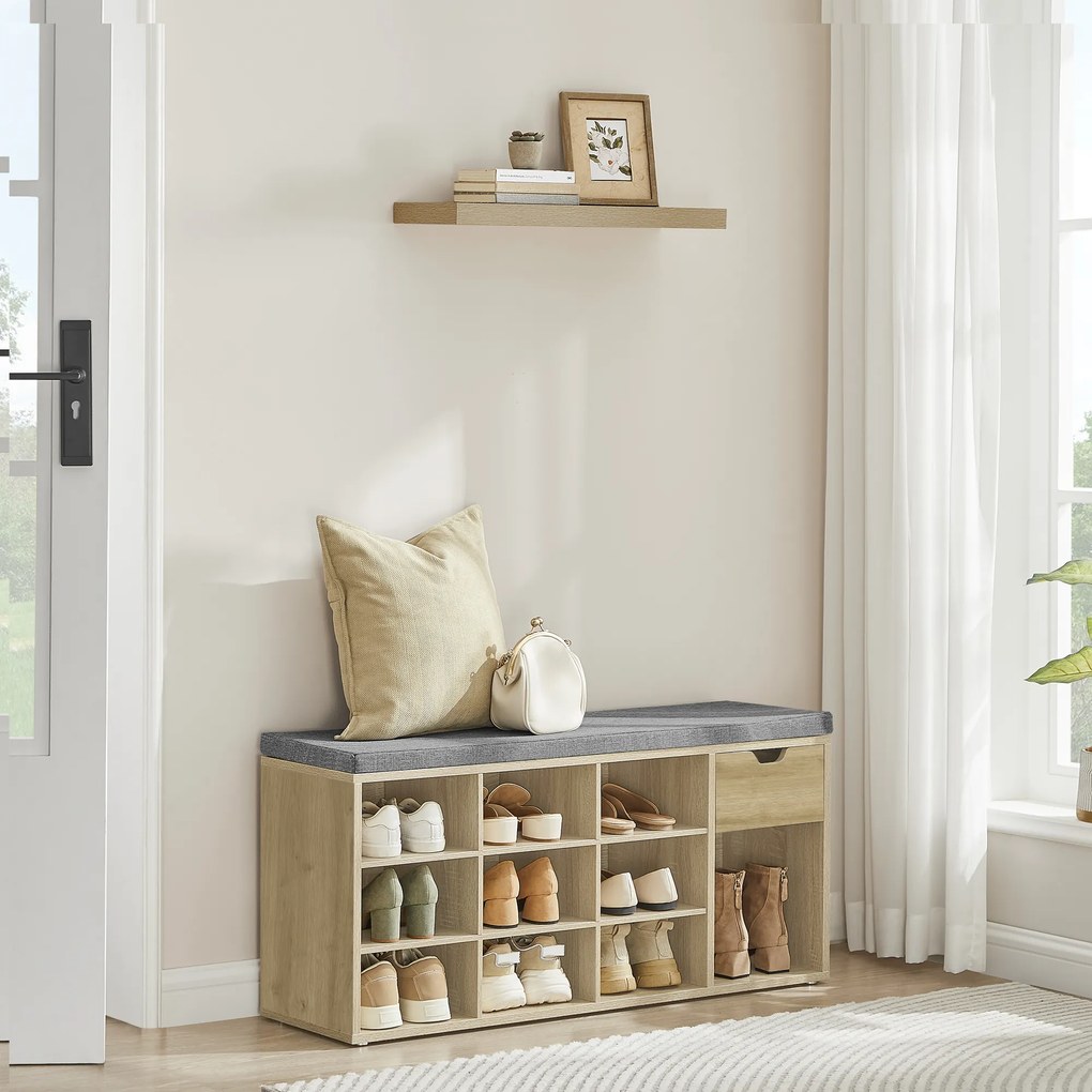 Pantofar cu banca cu sezut gri si sertar TAYLOR ARTISAN 104x30x48 cm, alb