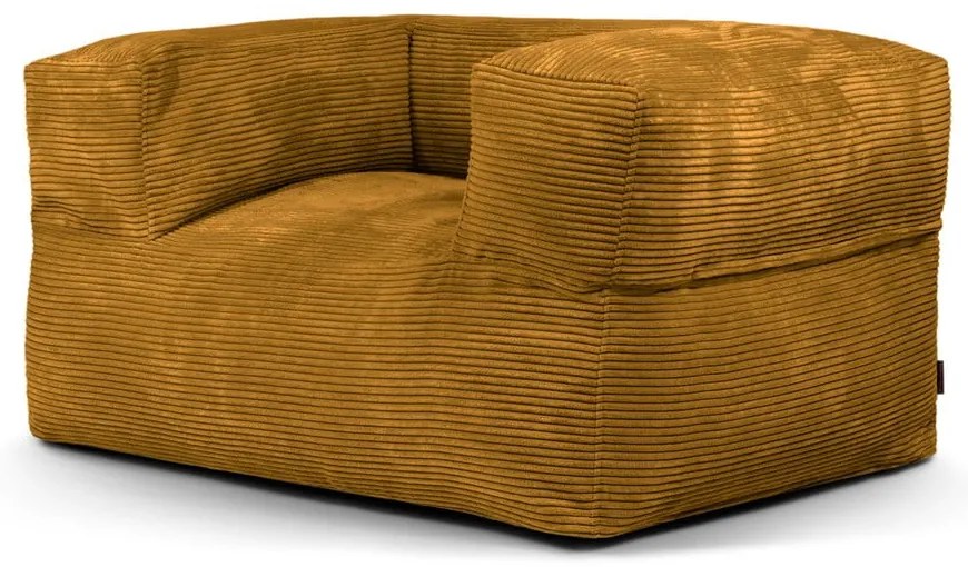 Fotoliu bean bag galben muștar cu tapițerie din catifea reiată MooG – SLOWDOWN