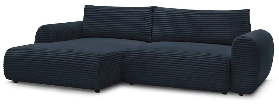 Colțar albastru închis extensibil cu tapițerie din catifea reiată (cu colț pe partea stângă ) Lucien – Bobochic Paris