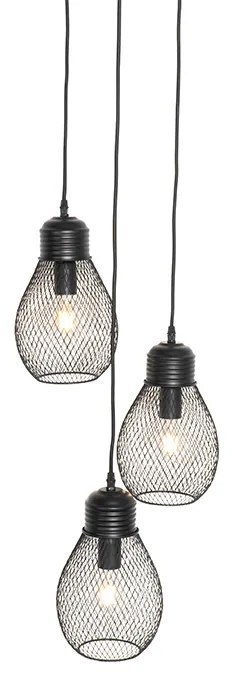 Lampă pendant de design neagră cu 3 lumini - Raga