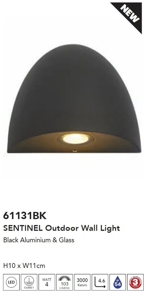 Aplica LED de perete exterior moderna IP54 Sentinel