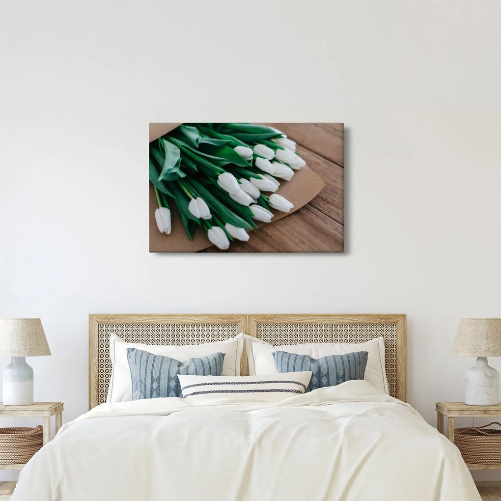 Tablou cu buchet de lalele albe (90x60 cm)