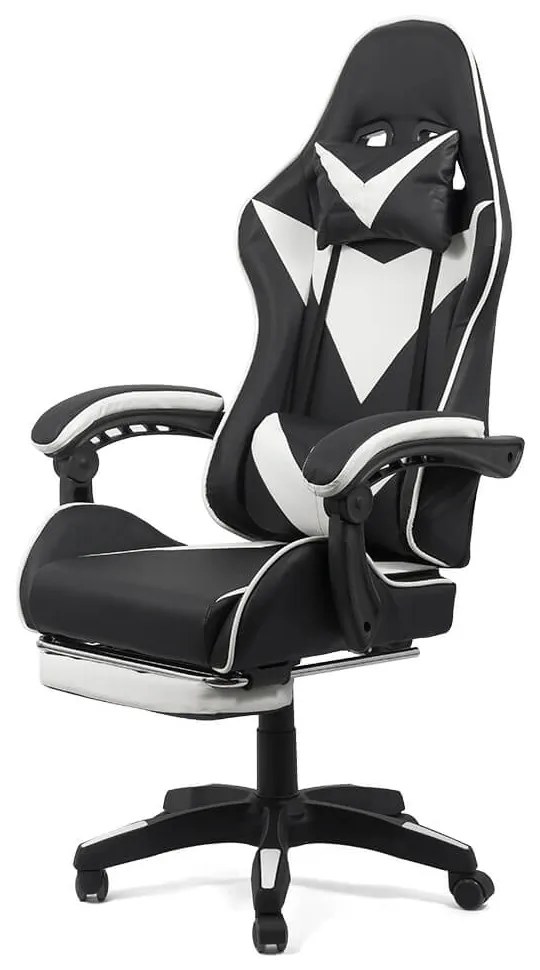Scaun gaming din piele sintetică cu suport pentru picioare OFF 299 alb cu negru