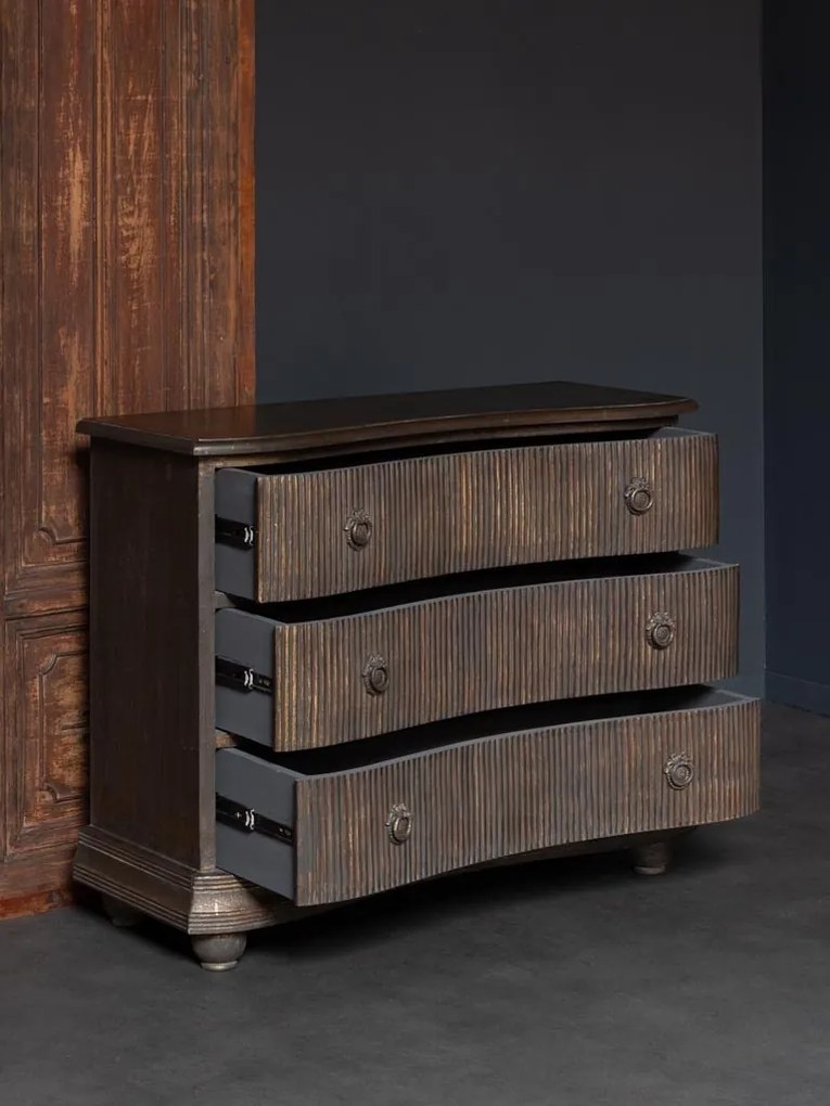 Comoda maro, din lemn de mango, cu 3 sertare, aspect vintage, Giacomo