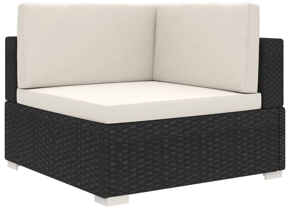 vidaXL Scaun modular de colț, 1 buc., negru, poliratan, cu perne
