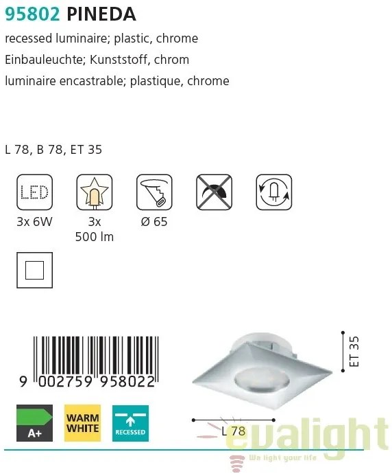 Set de 3 Spoturi LED incastrabile PINEDA crom 95802 EL