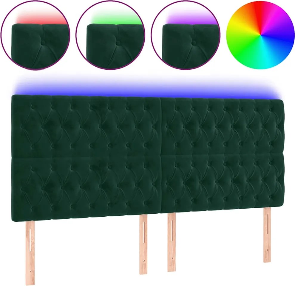 vidaXL Tăblie de pat cu LED, verde închis, 200x7x118/128 cm, catifea
