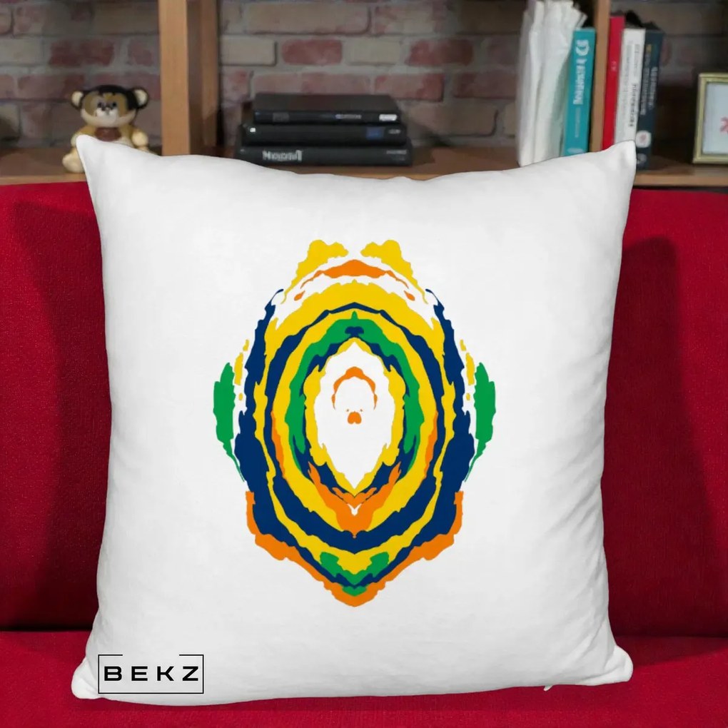 Perna Decorativa Oval Abstract Multicolor, 40x40 cm, Alb Pufos, Husa Detasabila, Perna Inclusa, BEKZ®