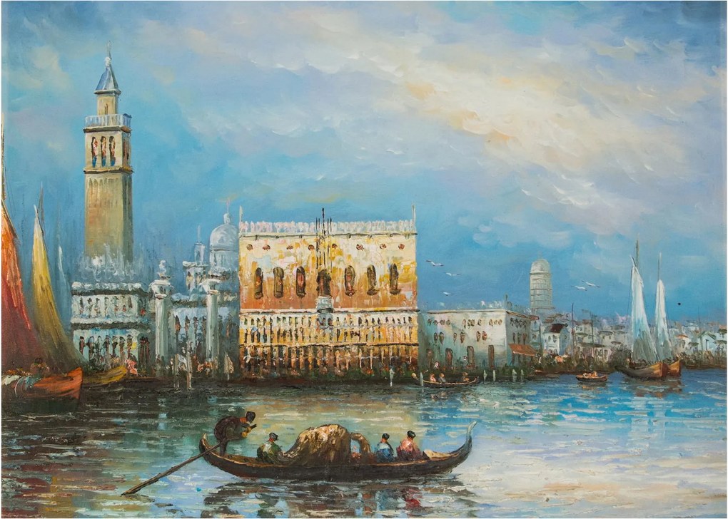 Tablou pe sticlă - Gondola care trece prin Veneția, pictură în ulei (70x50 cm)