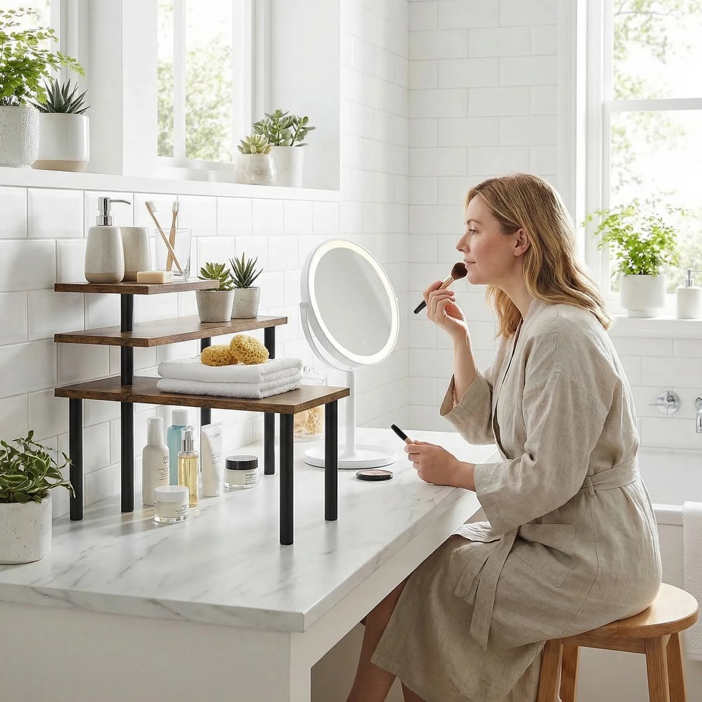 HOMCOM Raft de bucătărie cu 3 niveluri pivotante din lemn și oțel, Maro rustic | Aosom Romania