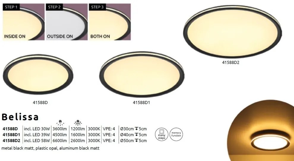 Plafoniera LED design modern Belissa negru, opal 50cm