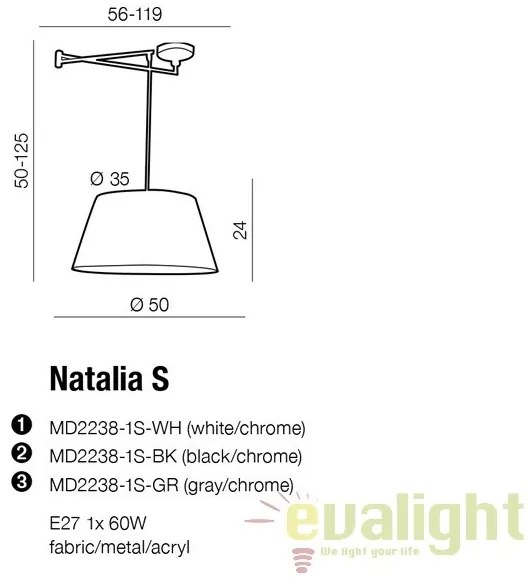 Lustra cu un pendul directionabil NATALIA S WH