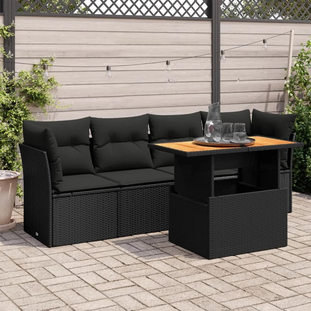 3326876 vidaXL Set mobilier de grădină cu perne, 5 piese, negru, poliratan