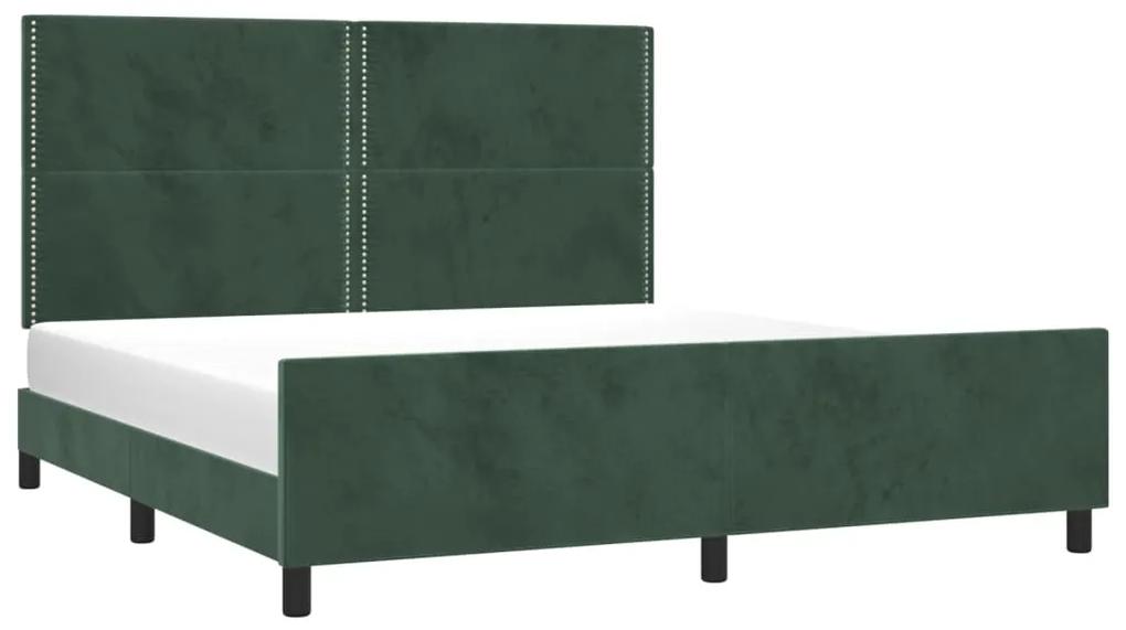 Cadru de pat cu tablie, verde inchis, 160x200 cm, catifea Verde inchis, 160 x 200 cm, Culoare unica si cuie de tapiterie