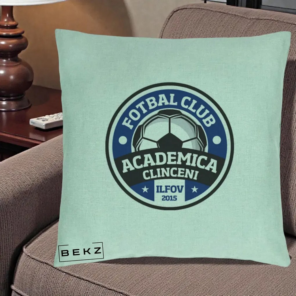 Perna Personalizata Academica Clinceni Fotbal Club, 40x40 cm, Verde Menta, Husa Detasabila, Perna Inclusa, BEKZ®