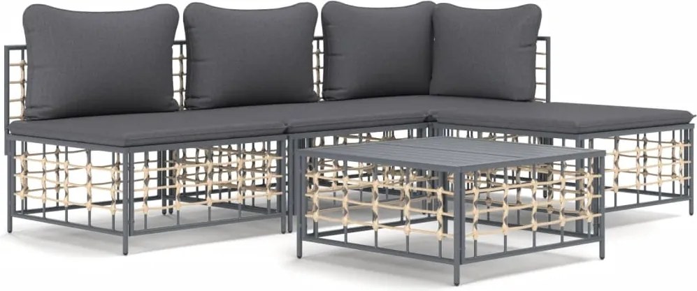 vidaXL Set șezlonguri de grădină 5 piese cu perne, antracit, poliratan