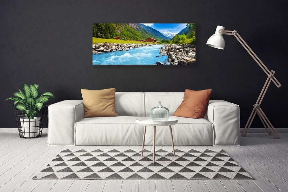 Tablou pe panza canvas Munții pietre Lacul Verde Peisaj Gri Albastru