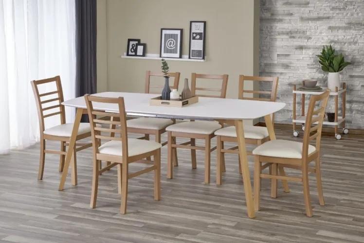 Set masa din MDF si lemn Kajetan + 6 scaune Adrian Honey Oak / White