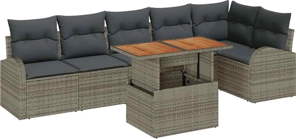vidaXL Set de canapele pentru grădină 7 pcs Gri Rattan poli
