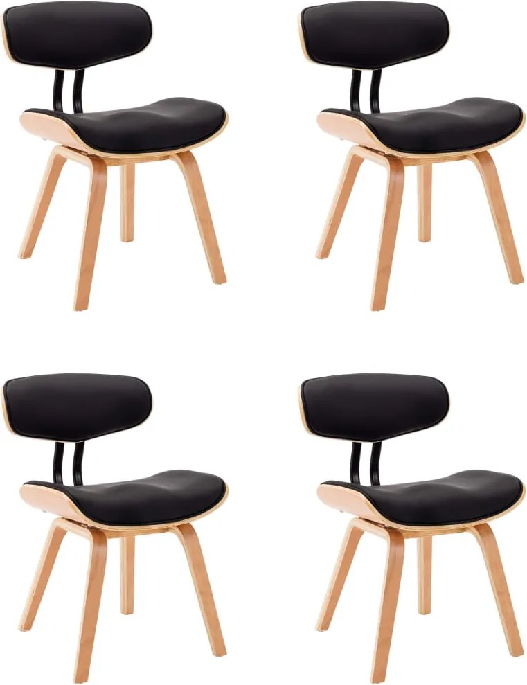 vidaXL Scaune bucătărie 4 buc, negru, lemn curbat și piele ecologică