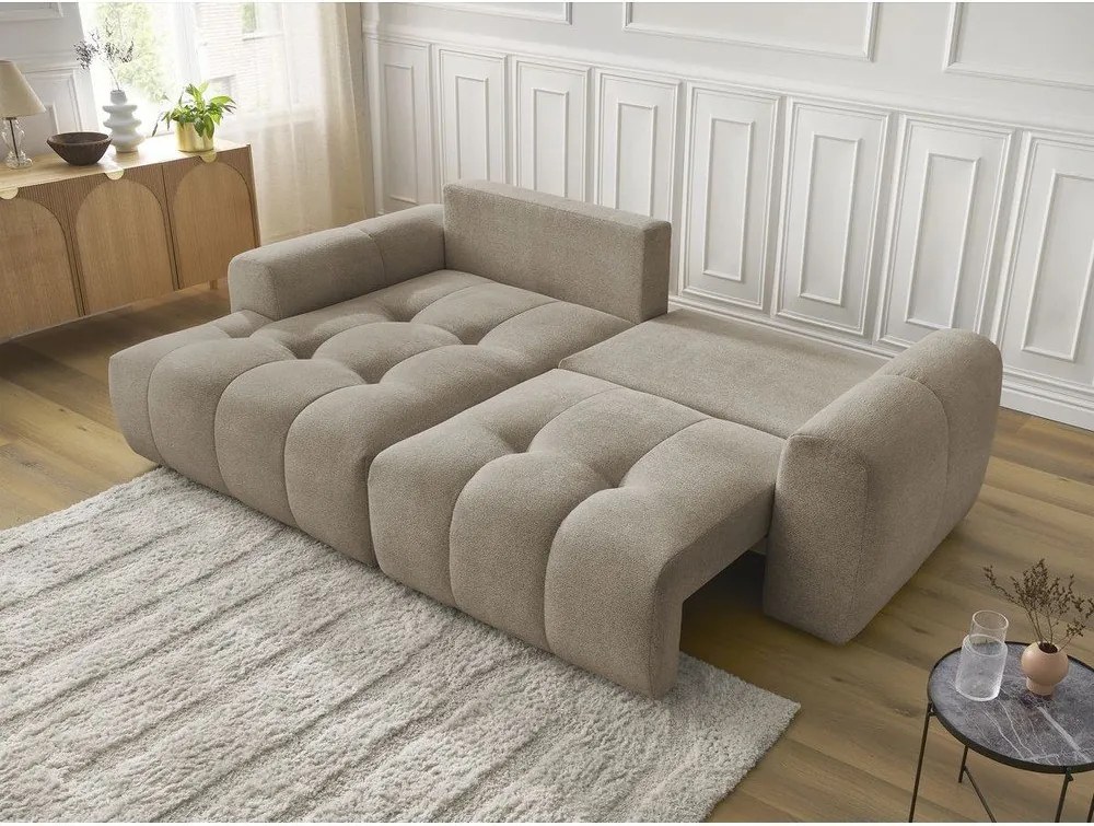 Colțar bej extensibil/cu spațiu de depozitare cu tapițerie din chenille (cu colț pe partea stângă/cu șezlong) Roxelane – Bobochic Paris