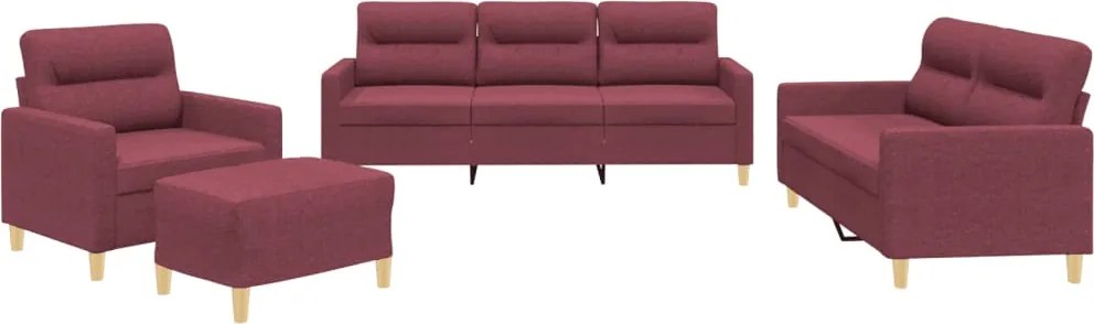vidaXL Set canapea cu perne, 4 piese, roșu vin, material textil