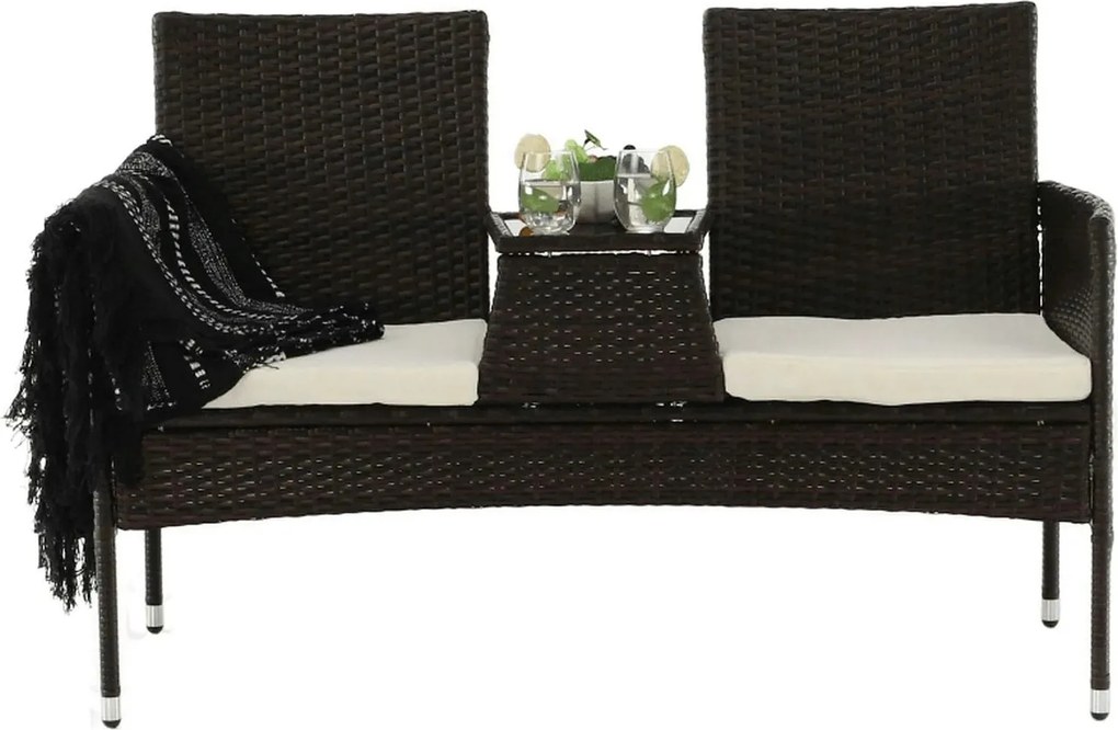 Banca gradina LALIT, maro/crem, ratan artificial/metal, 125x48x87 cm