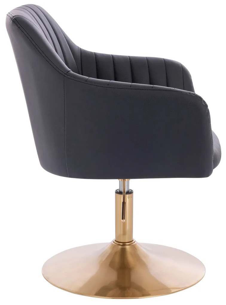 HR190N Scaun Neagră din Piele Ecologica cu Bază Aurie