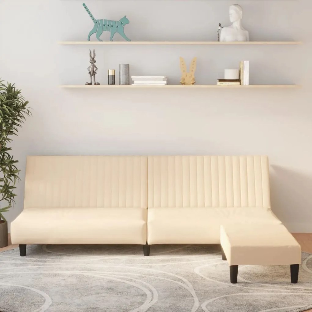 3081863 vidaXL Canapea extensibilă cu taburet, 2 locuri, crem, catifea
