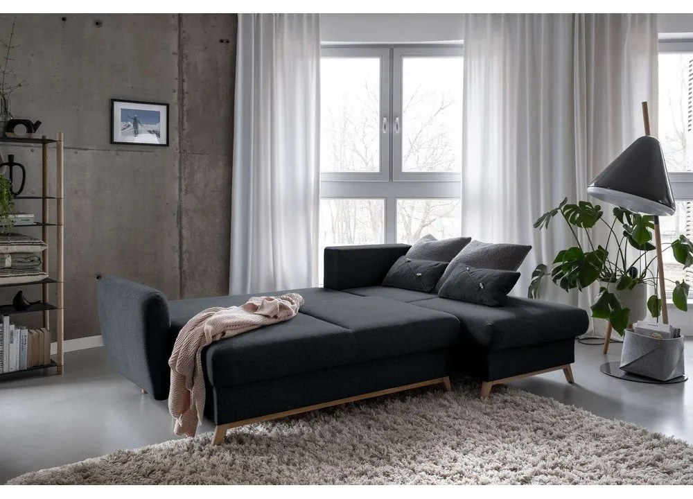 Colțar extensibil cu șezlong pe partea dreaptă Miuform Scandic Lagom, gri închis