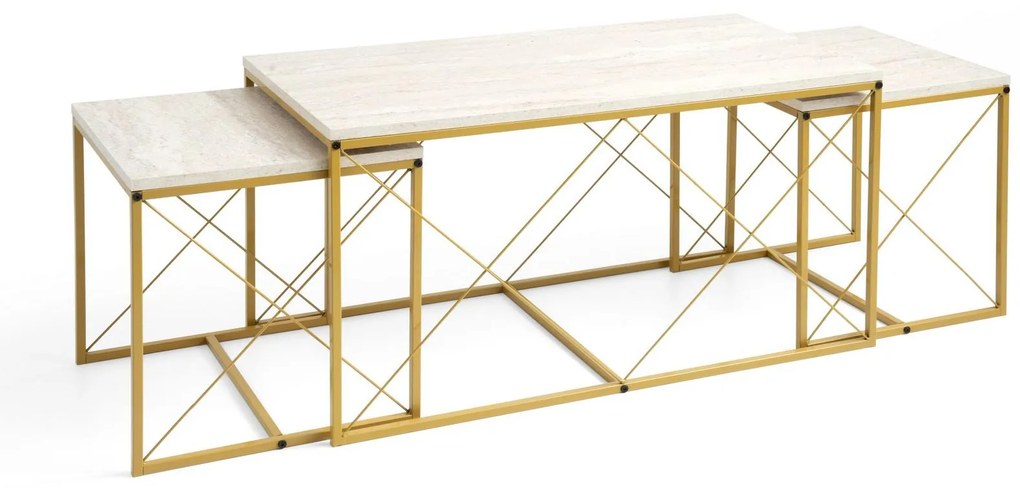 Set 3 măsuțe cafea Defenella (Marmură + Auriu). 1107089