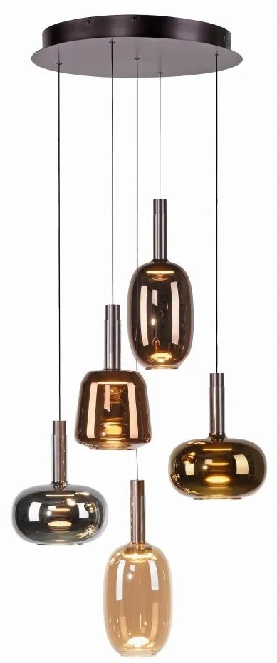 Lustra cu 5 pendule LED, inaltime reglabila, sticla, multicolor, IRIDES