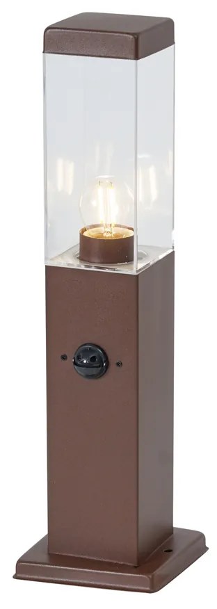 Lampă de exterior maro rugină cu sticlă transparentă 45cm IP44 cu priză și senzor de mișcare - Malios