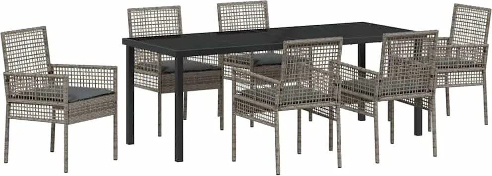 vidaXL Set de masă pentru grădină cu pernă 7 pcs Gri poliratan
