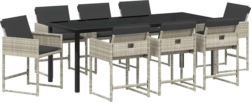 vidaXL Set de masă pentru grădină 9 pcs Gri deschis poliratan