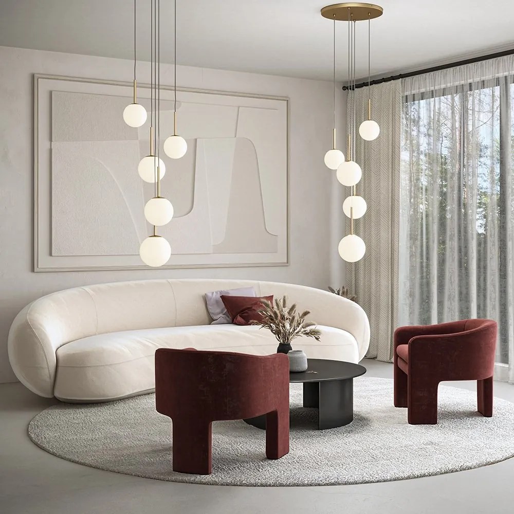 Lustra cu 5 pendule design modern Basic form auriu/ alb