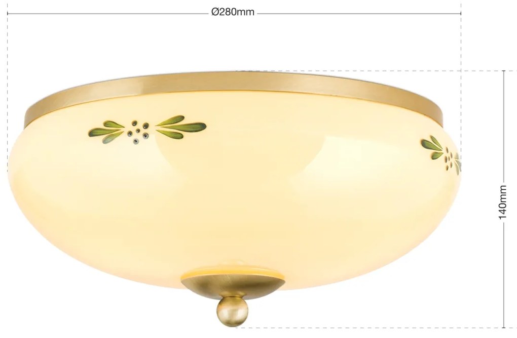 Plafoniera clasica Landhaus 28cm alama satin/ sticla champagne decor verde