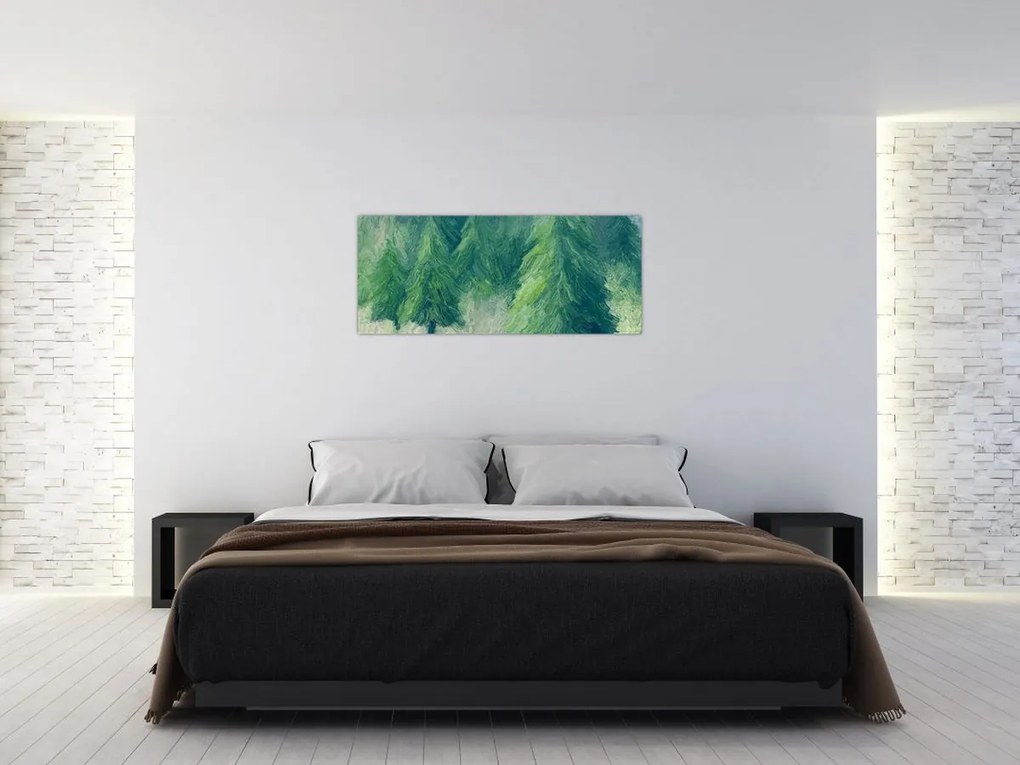 Tablou - Conifere pictate (120x50 cm)