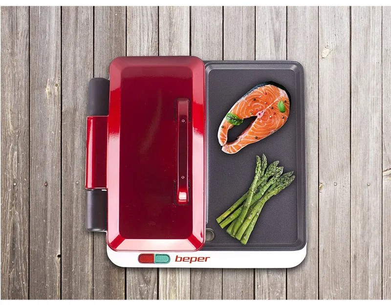 Gratar electric multifunctional Beper P101CUD500 4в1, 1000 W, 4 zone de gatit, Acoperire antiaderenta, Rosu